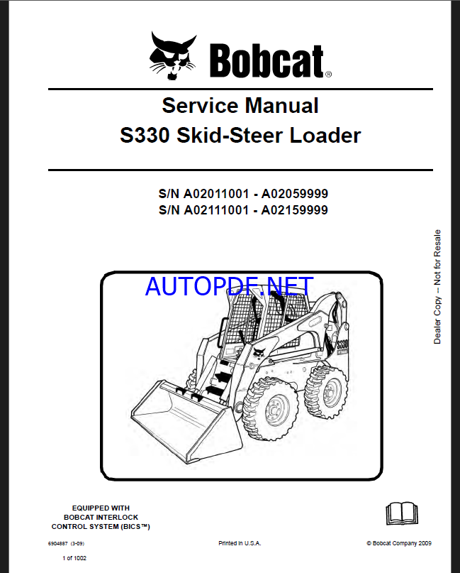 Bobcat S330 Loader Service Manual (6904887) (SN A02111001-A02159999)