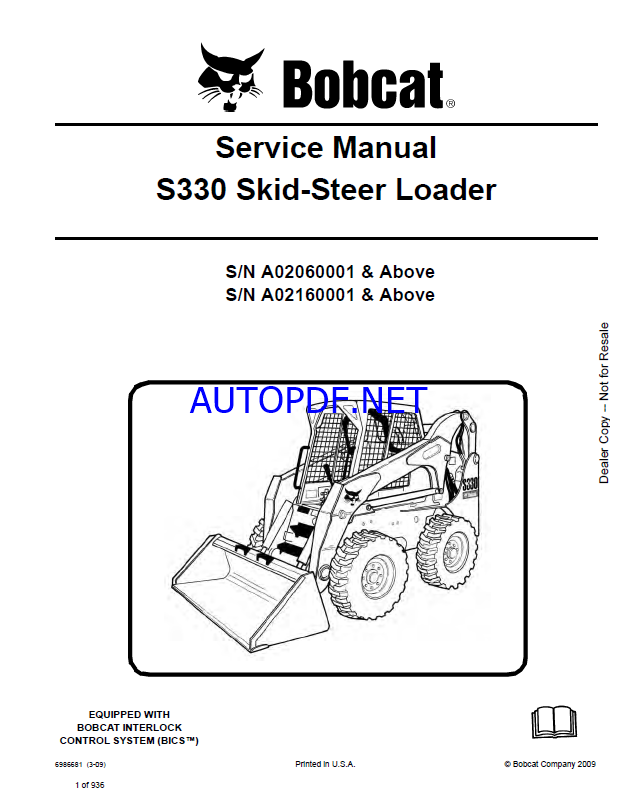 Bobcat S330 Loader Service Manual (6986681) (SN A02060001-A02099999)