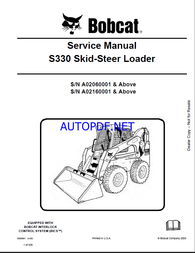 Bobcat S330 Loader Service Manual (6986681) (SN A02160001-A02199999)