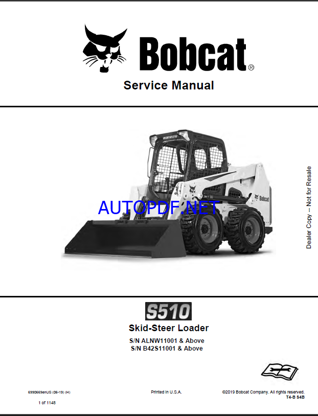 Bobcat S510 Loader Service Manual (6990669) (SN ALNW11001-ALNW99999)