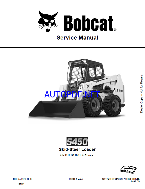 Bobcat S450 Loader Service Manual (6990812) (SN B1ED11001-B1ED99999)