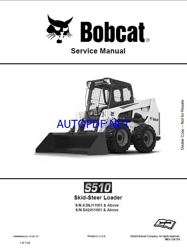 Bobcat S510 Loader Service Manual (6989666) (SN A3NJ11001-A3NJ99999)