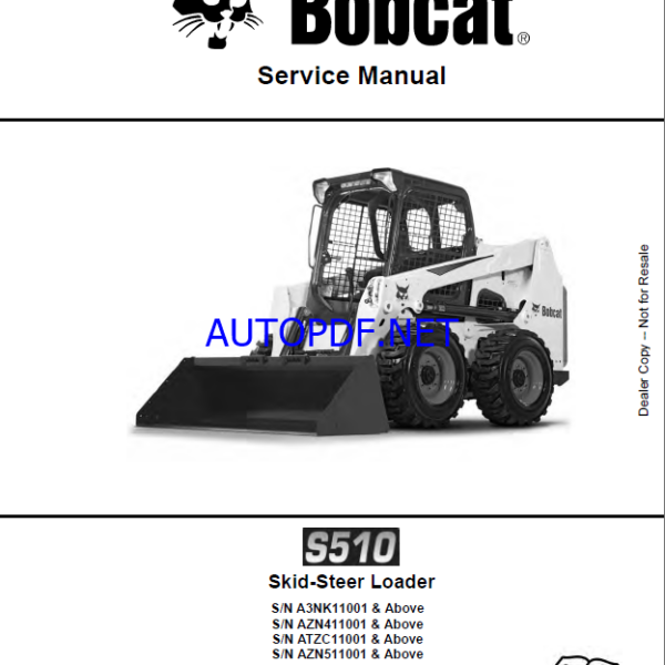 Bobcat S510 Loader Service Manual (6990327) (SN A3NK11001-A3NK99999)