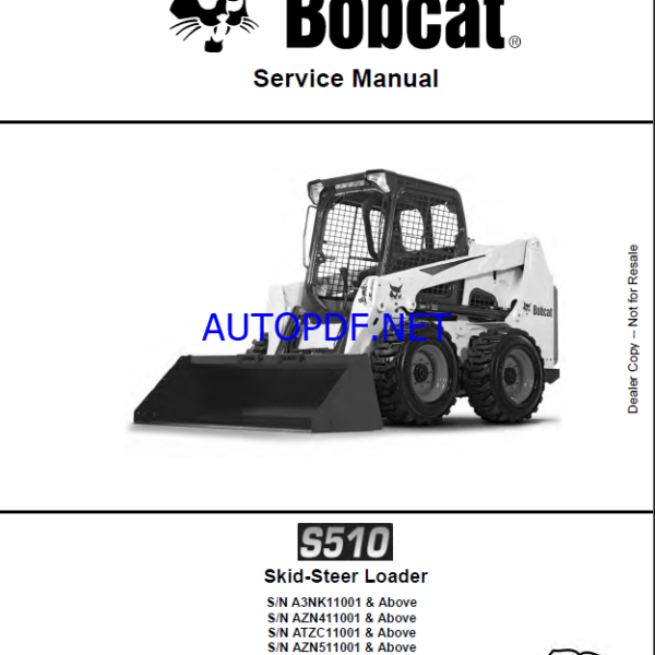 Bobcat S510 Loader Service Manual (6990327) (SN ATZC11001-ATZC99999)