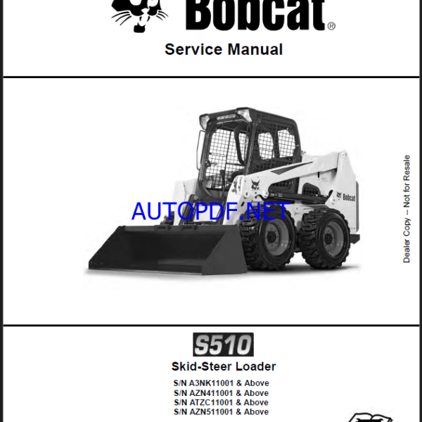 Bobcat S510 Loader Service Manual (6990327) (SN AZN411001-AZN499999)