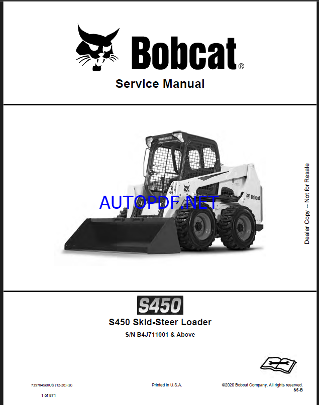 Bobcat S450 Loader Service Manual (7397845) (SN B4J711001-B4J799999)