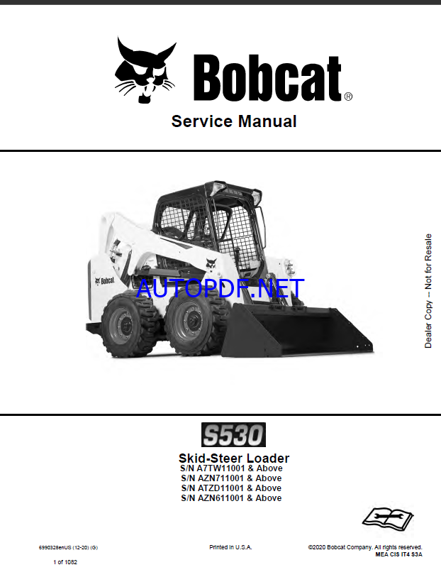Bobcat S530 Loader Service Manual (6990328) (SN A7TW11001-A7TW99999)