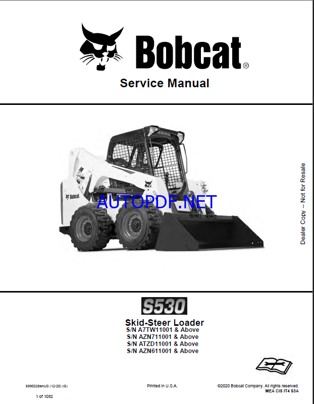 Bobcat S530 Loader Service Manual (6990328) (SN ATZD11001-ATZD99999)