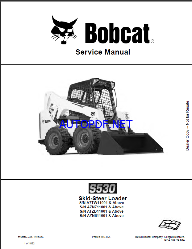 Bobcat S530 Loader Service Manual (6990328) (SN AZN611001-AZN699999)