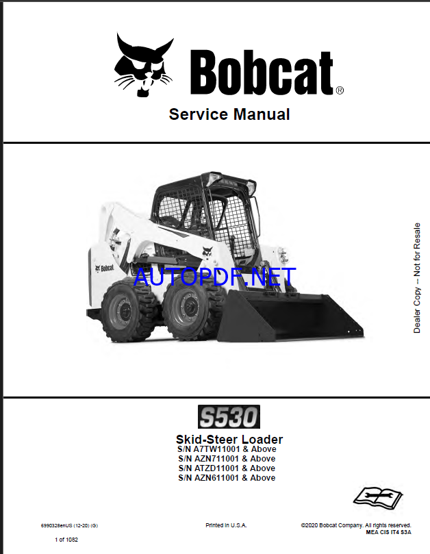 Bobcat S530 Loader Service Manual (6990328) (SN B42811001-B42899999)