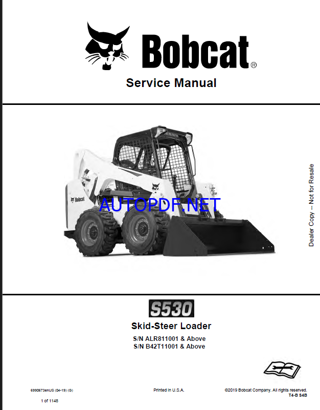 Bobcat S530 Loader Service Manual (6990673) (SN ALR811001-ALR899999)