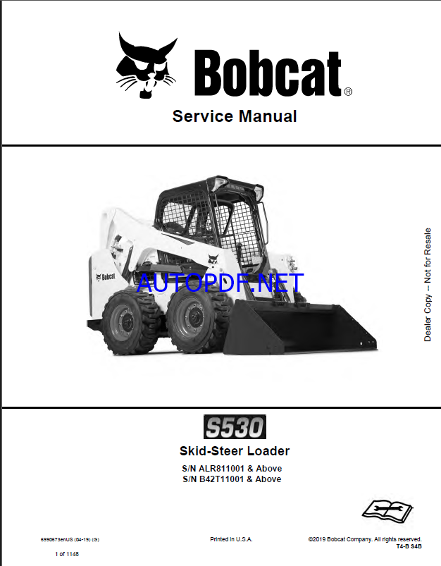 Bobcat S530 Loader Service Manual (6990673) (SN B42T11001-B42T99999)