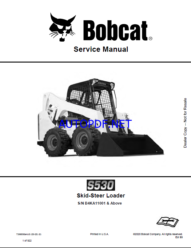 Bobcat S530 Loader Service Manual (7398590) (SN B4KA11001-B4KA99999)