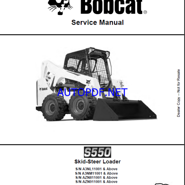 Bobcat S550 Loader Service Manual (6989494) (SN A3NL11001-A3NL99999)