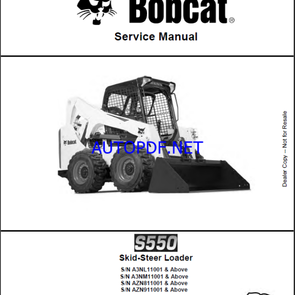 Bobcat S550 Loader Service Manual (6989494) (SN AZN811001-AZN899999)
