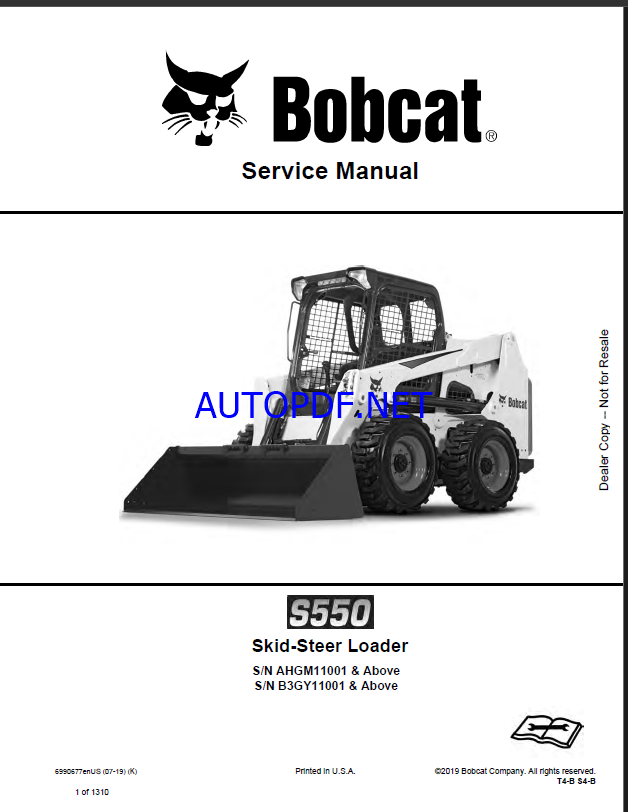 Bobcat S550 Loader Service Manual (6990677) (SN AHGM11001-AHGM99999)