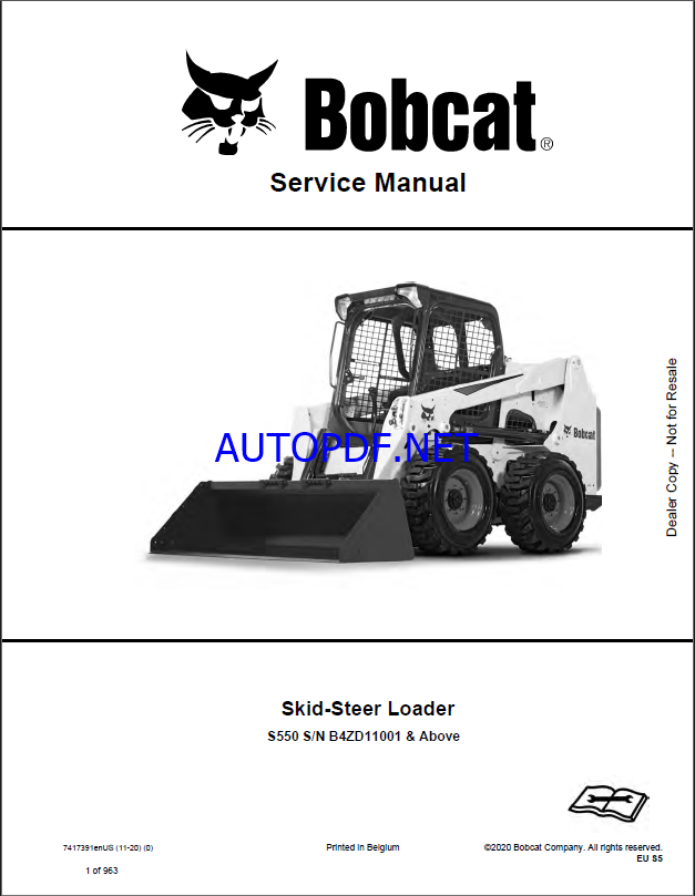 Bobcat S550 Loader Service Manual (7417391) (SN B4ZD11001-B4ZD99999)