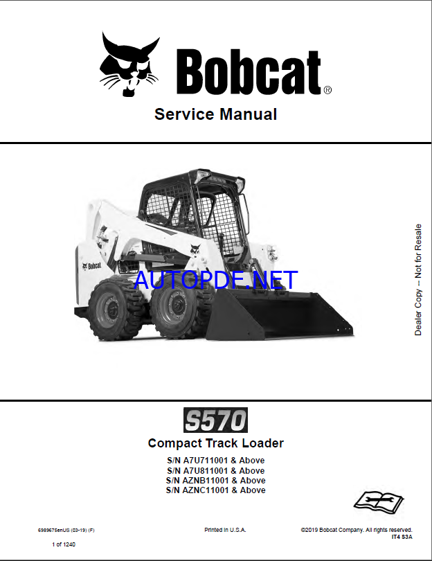 Bobcat S570 Loader Service Manual (6989675) (SN AZNC11001-AZNC99999)