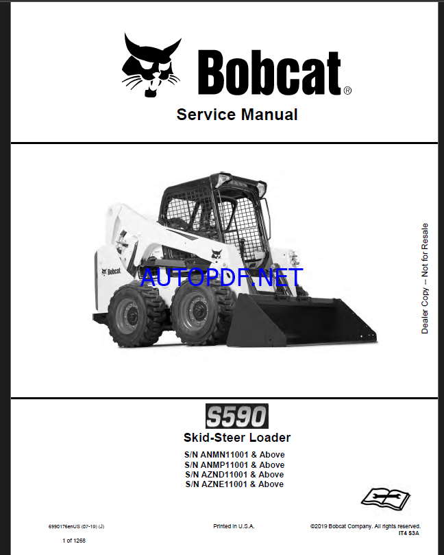 Bobcat S590 Loader Service Manual (6990176) (SN ANMP11001-ANMP99999)