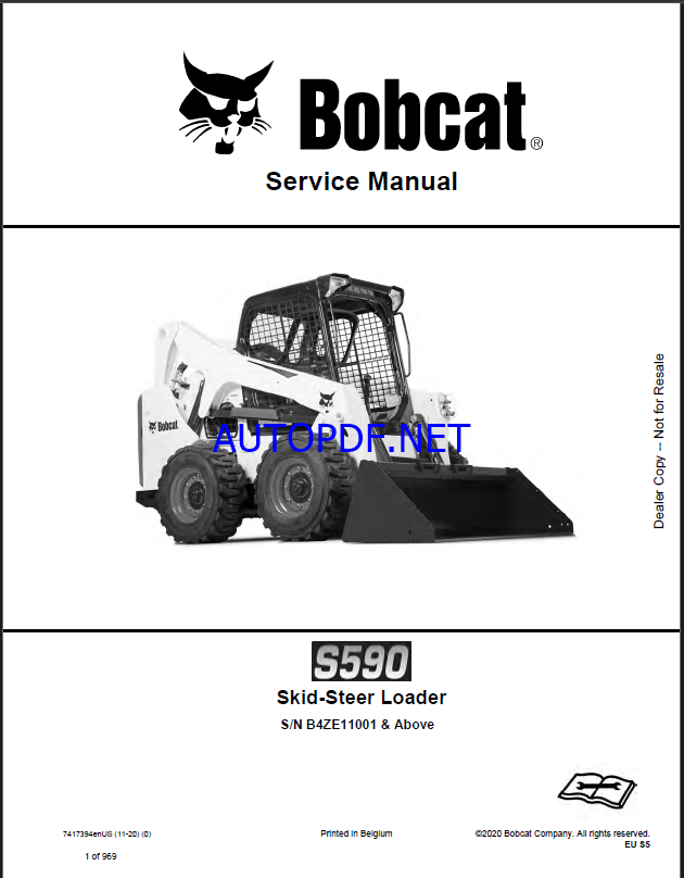 Bobcat S590 Loader Service Manual (7417394) (SN B4ZE11001-B4ZE99999)