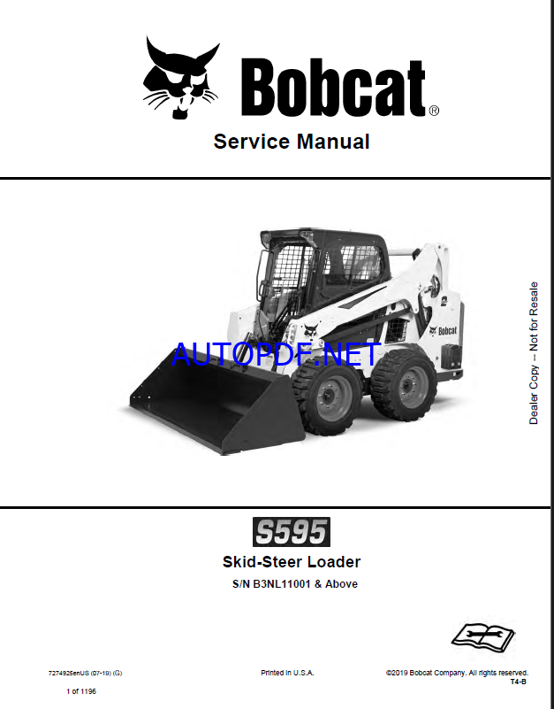 Bobcat S595 Loader Service Manual (7274925) (SN B3NL11001-B3NL99999)