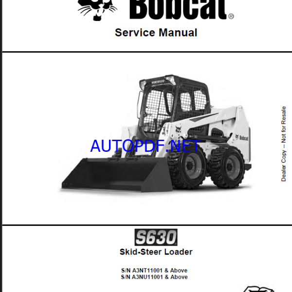 Bobcat S630 Loader Service Manual (6987160) (SN A3NT11001-A3NT99999)