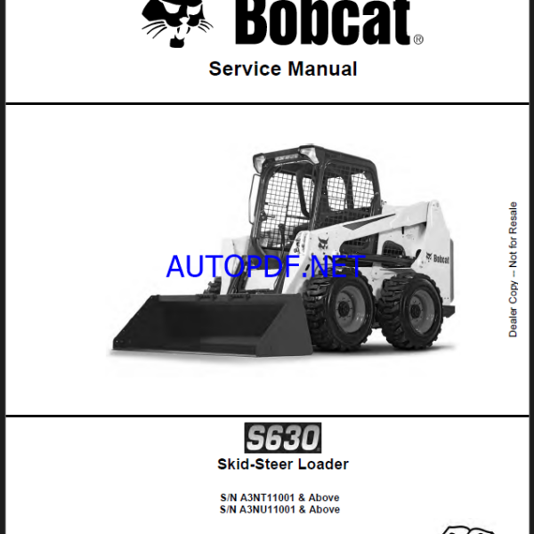 Bobcat S630 Loader Service Manual (6987160) (SN A3NU11001-A3NU99999)