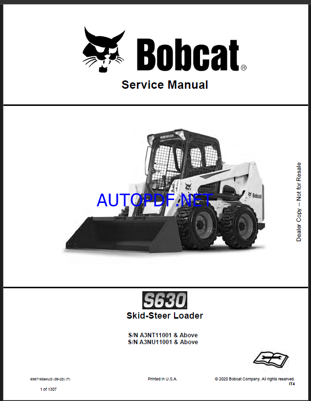 Bobcat S630 Loader Service Manual (6987160) (SN A3NU11001-A3NU99999)