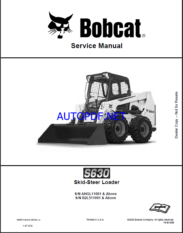 Bobcat S630 Loader Service Manual (6990741) (SN B2L511001-B2L599999)