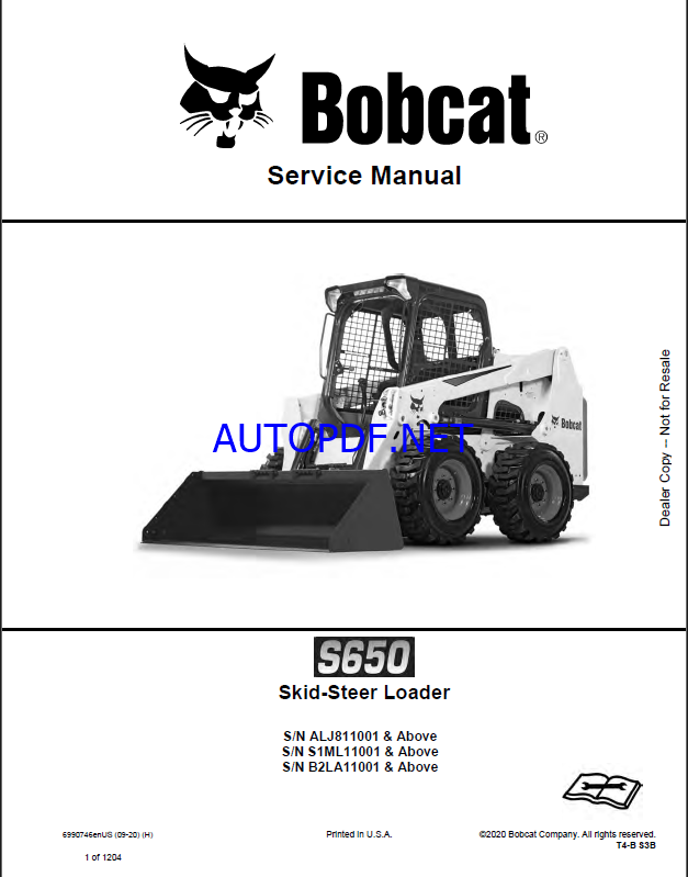 Bobcat S650 Loader Service Manual (6990746) (SN ALJ811001-ALJ899999)