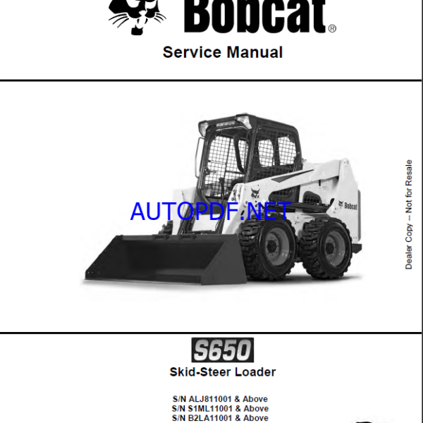 Bobcat S650 Loader Service Manual (6990746) (SN B2LA11001-B2LA99999)