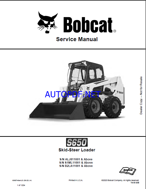 Bobcat S650 Loader Service Manual (6990746) (SN B2LA11001-B2LA99999)