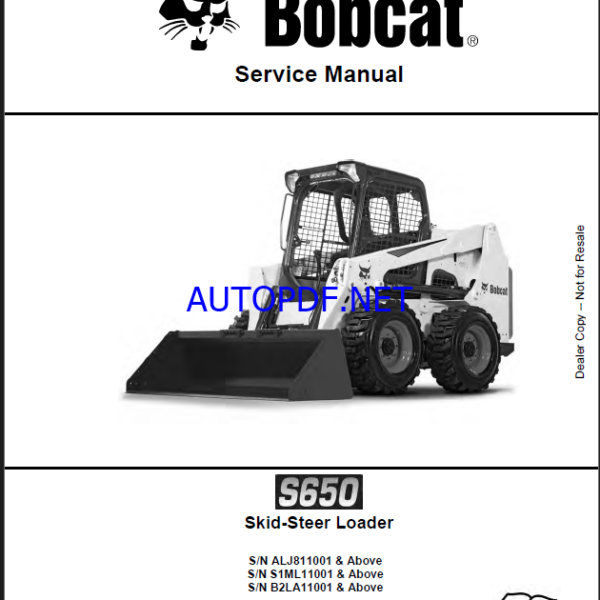 Bobcat S650 Loader Service Manual (6990746) (SN S1ML11001-S1ML99999)