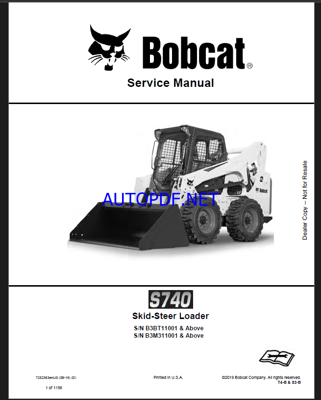 Bobcat S740 Loader Service Manual (7252363) (SN B3BT11001-B3BT99999)