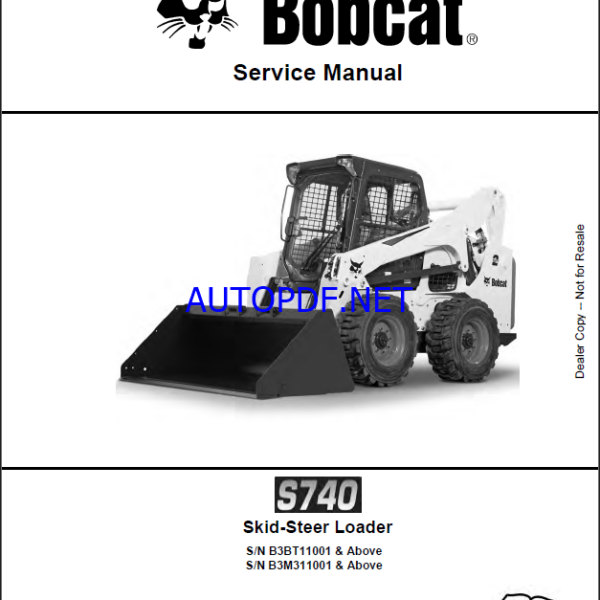 Bobcat S740 Loader Service Manual (7252363) (SN B3M311001-B3M399999)
