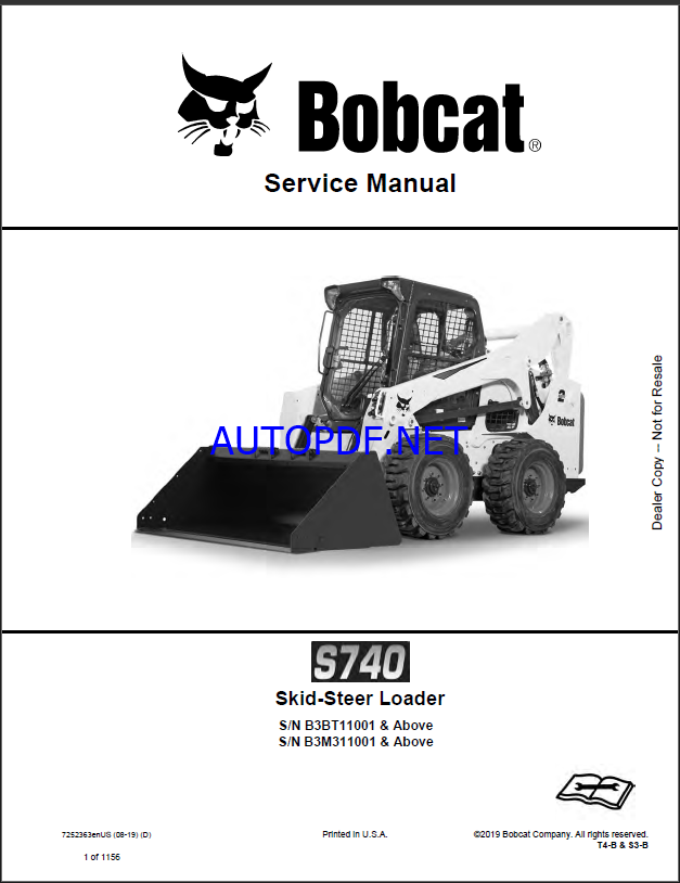 Bobcat S740 Loader Service Manual (7252363) (SN B3M311001-B3M399999)