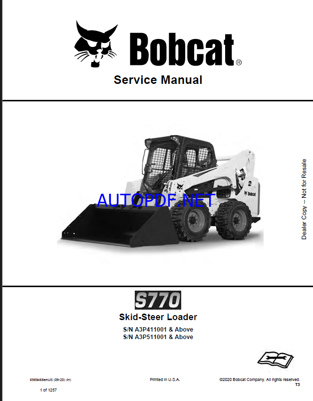 Bobcat S770 Loader Service Manual (6989468) (SN A3P411001-A3P499999)