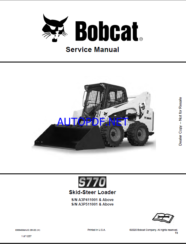 Bobcat S770 Loader Service Manual (6989468) (SN A3P511001-A3P599999)