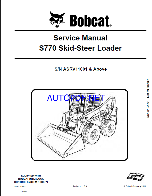 Bobcat S770 Loader Service Manual (6990111) (SN ASRV11001-ASRV99999)