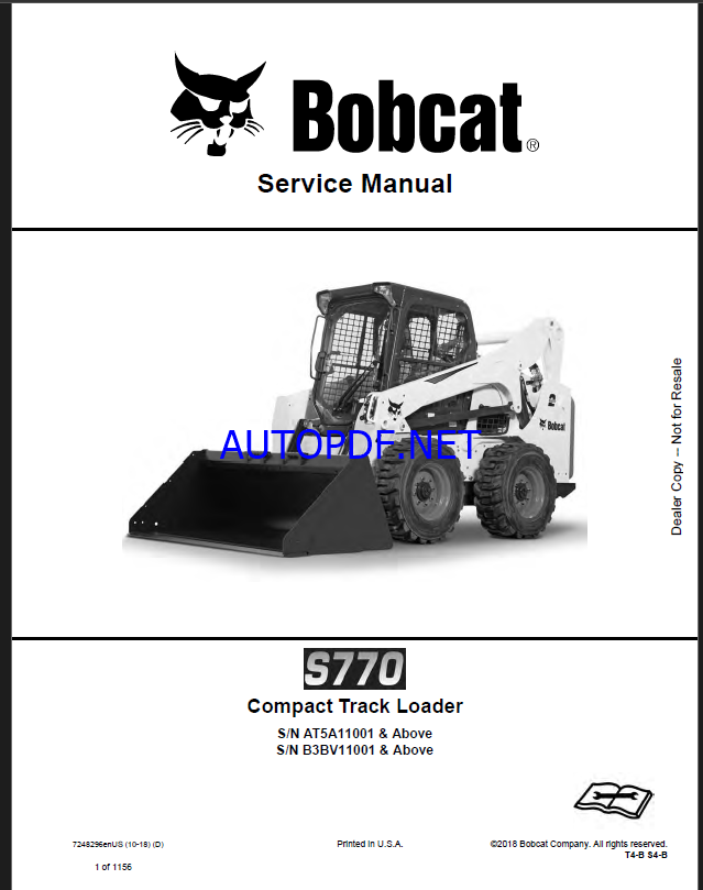 Bobcat S770 Loader Service Manual (7248296) (SN B3BV11001-B3BV99999)