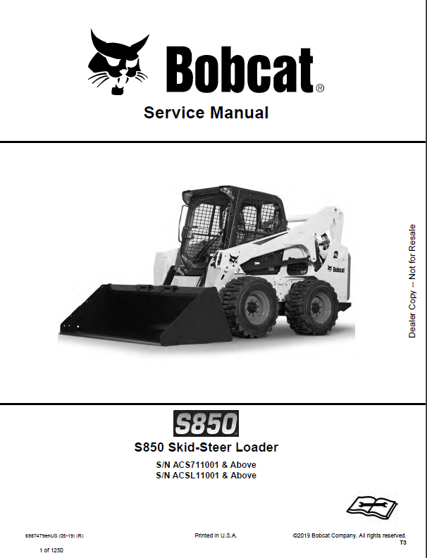 Bobcat S850 Loader Service Manual (6987479) (SN ACSL11001-ACSL99999)