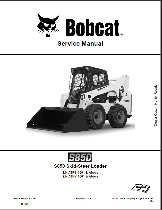 Bobcat S850 Loader Service Manual (6990257) (SN ATF511001-ATF599999)