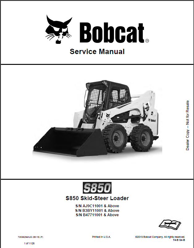 Bobcat S850 Loader Service Manual (7253829) (SN AJ9C11001-AJ9C99999)