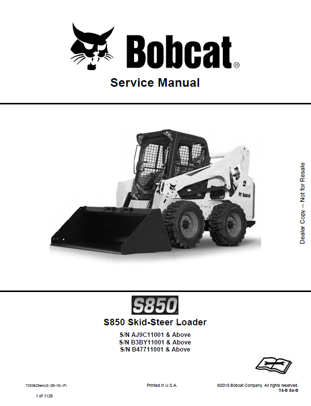 Bobcat S850 Loader Service Manual (7253829) (SN B3BY11001-B3BY99999)