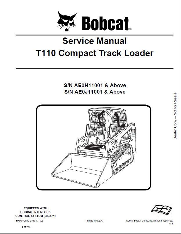 Bobcat T110 Loader Service Manual (6904979) (SN AE0J11001-AE0J99999)