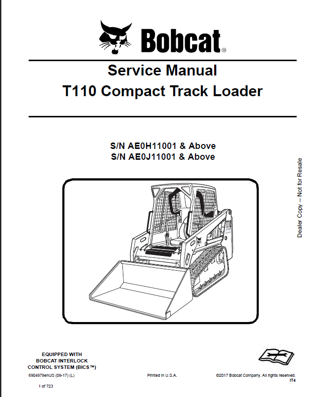 Bobcat T110 Loader Service Manual (6904979) (SN AE0H11001-AE0H99999)