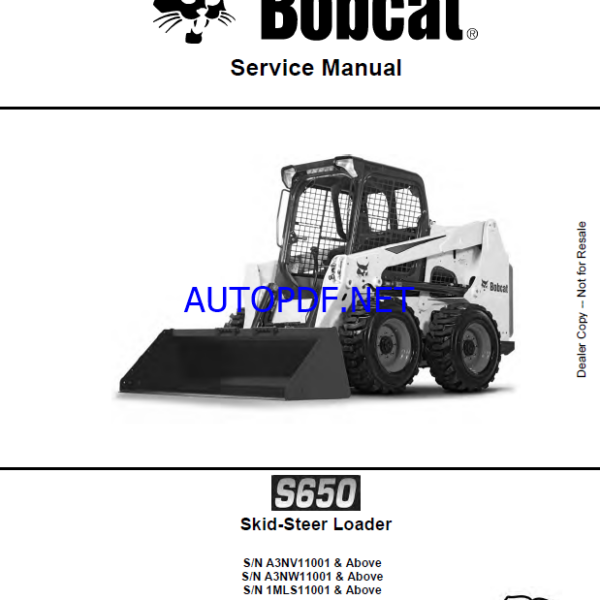 Bobcat S650 Loader Service Manual (6987168) (SN A3NW11001-A3NW99999)