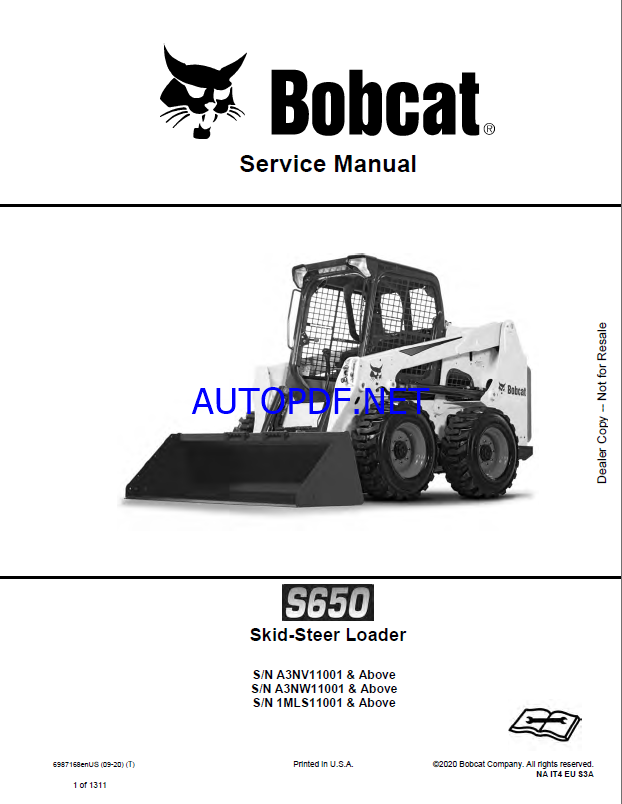 Bobcat S650 Loader Service Manual (6987168) (SN A3NV11001-A3NV99999)