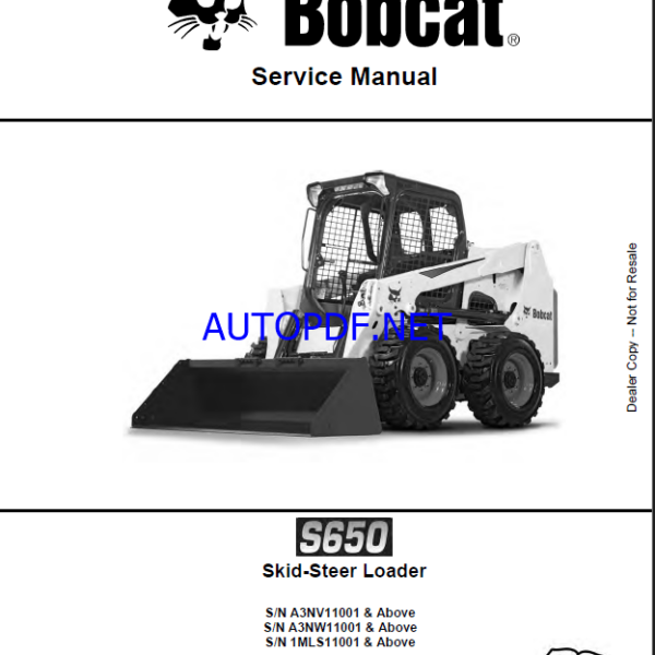 Bobcat S650 Loader Service Manual (6987168) (SN 1MLS11001-1MLS99999)