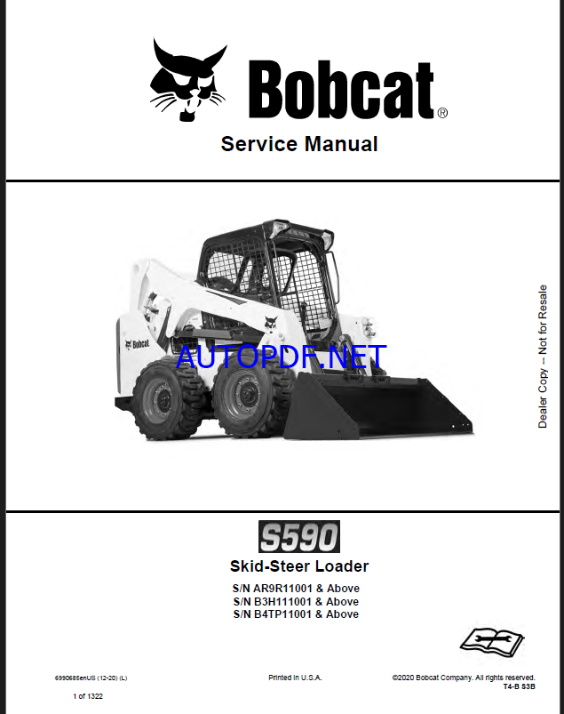 Bobcat S590 Loader Service Manual (6990685) (SN B4TP11001-B4TP99999)